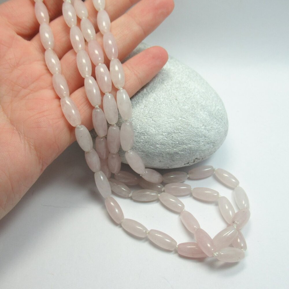 Rose Quartz long oval hand knotted necklace